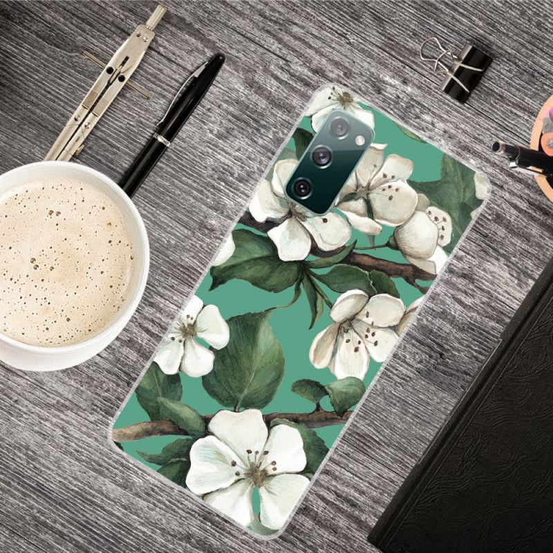 Case Hoesje Samsung Galaxy S20 FE Telefoonhoesje Geschilderde Witte Bloemen