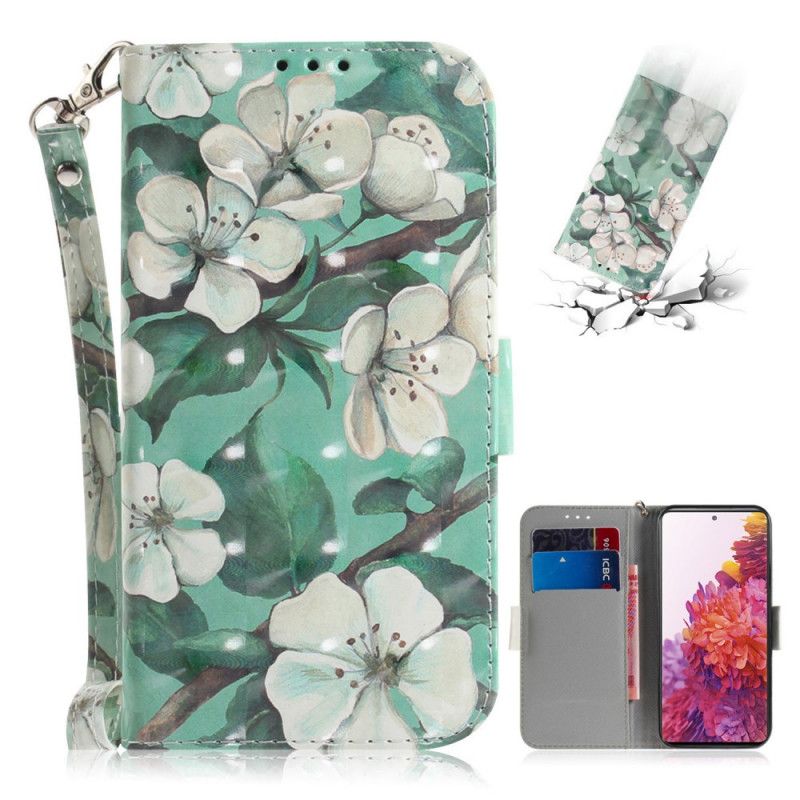 Cover Folio-hoesje Samsung Galaxy S20 FE Groen Grijs Telefoonhoesje Bloeiende Tak Met String