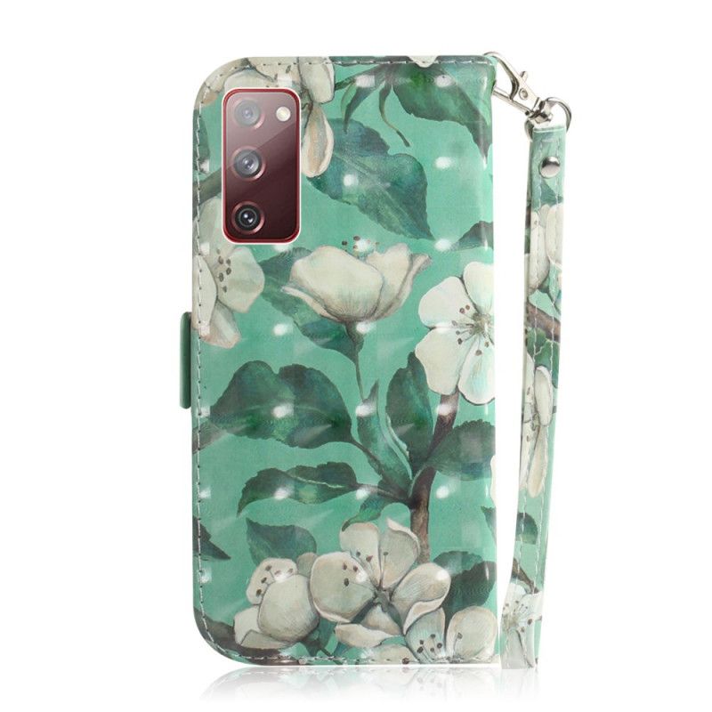 Cover Folio-hoesje Samsung Galaxy S20 FE Groen Grijs Telefoonhoesje Bloeiende Tak Met String