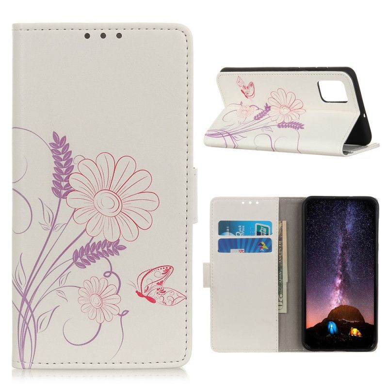 Cover Folio-hoesje Samsung Galaxy S20 FE Telefoonhoesje Vlinders En Bloemen Tekenen