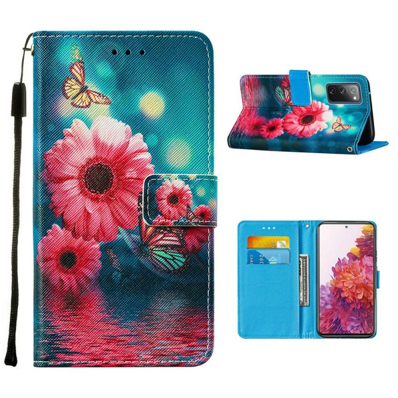 Flip Case Leren Samsung Galaxy S20 FE Bloemen En Vlinders