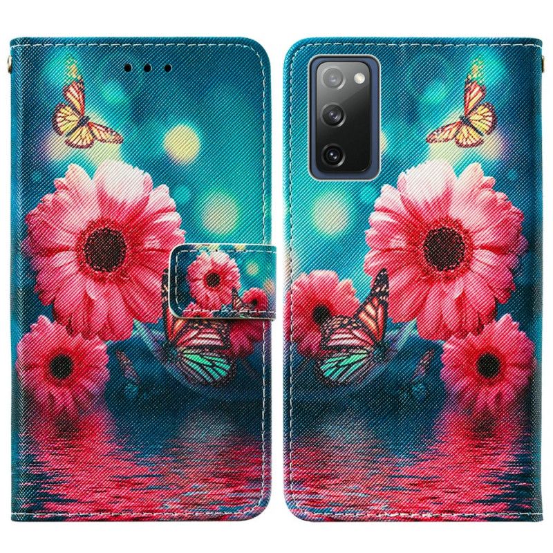 Flip Case Leren Samsung Galaxy S20 FE Bloemen En Vlinders