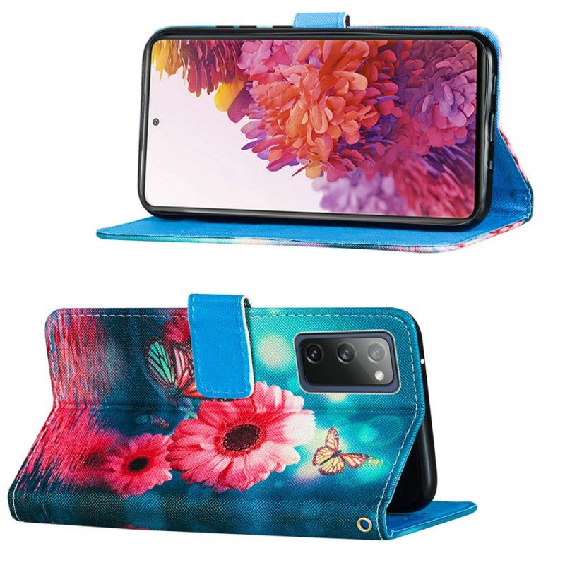 Flip Case Leren Samsung Galaxy S20 FE Bloemen En Vlinders