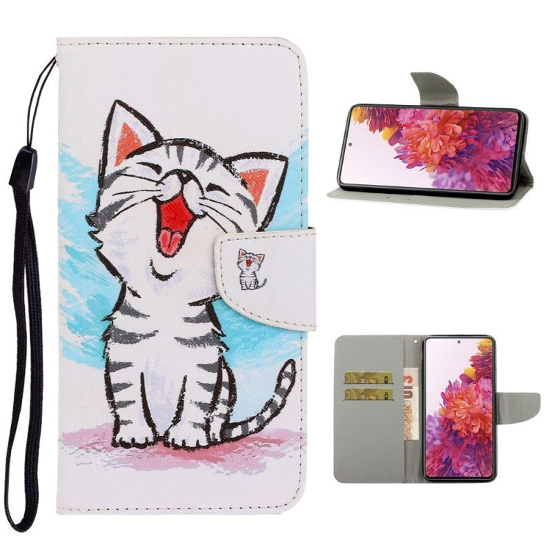 Flip Case Leren Samsung Galaxy S20 FE Gekleurd Kitten Met String