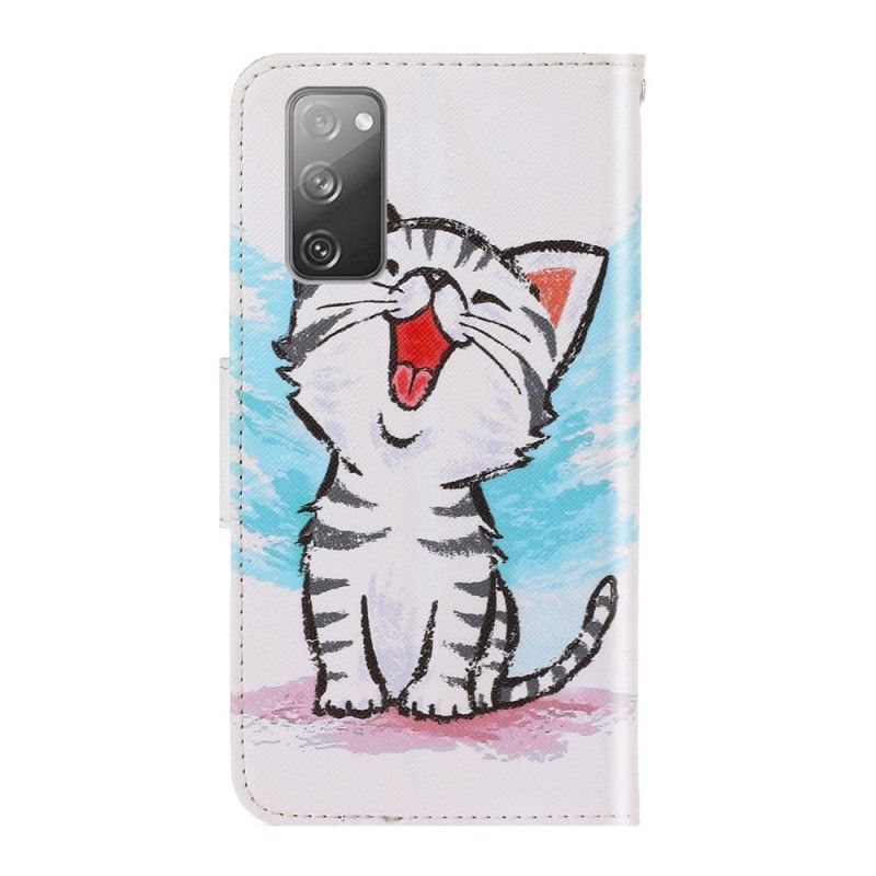 Flip Case Leren Samsung Galaxy S20 FE Gekleurd Kitten Met String