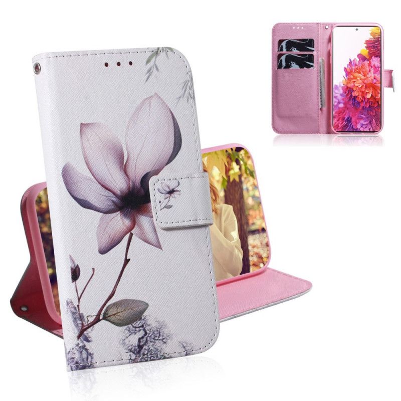 Flip Case Leren Samsung Galaxy S20 FE Oud Roze Bloem