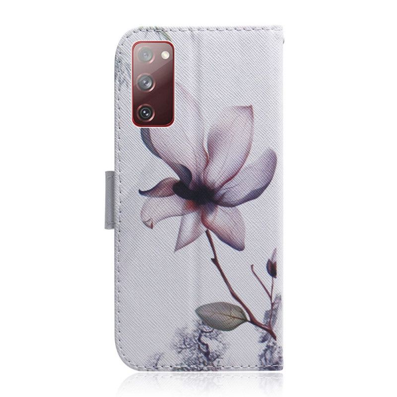 Flip Case Leren Samsung Galaxy S20 FE Oud Roze Bloem