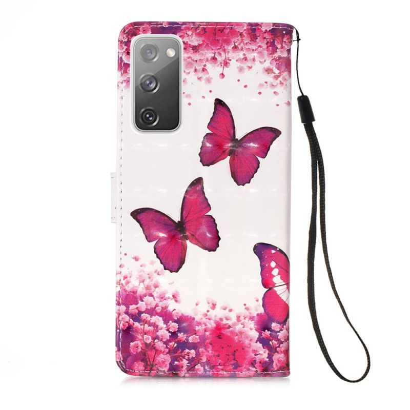 Flip Case Leren Samsung Galaxy S20 FE Rode Vlinders