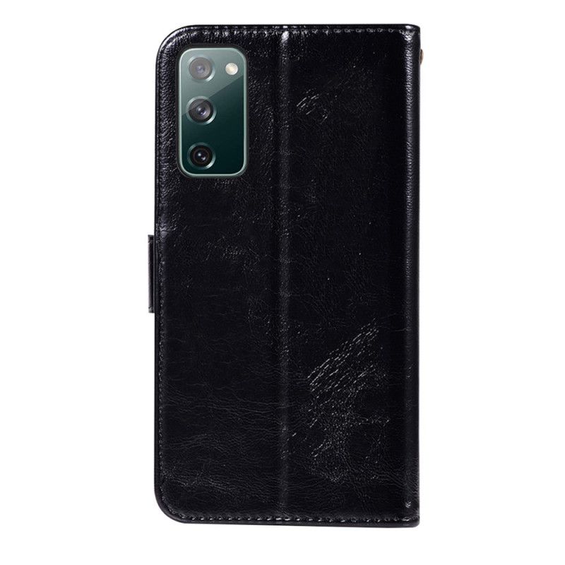 Flip Case Leren Samsung Galaxy S20 FE Rood Zwart Vintage Leereffect Met Riempje