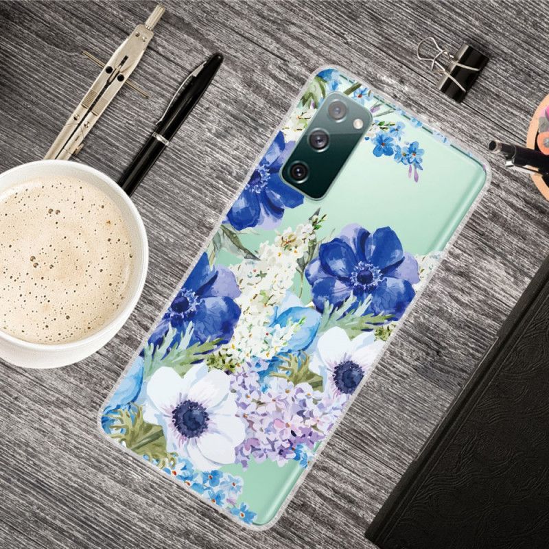 Hoesje voor Samsung Galaxy S20 FE Transparante Aquarelblauwe Bloemen