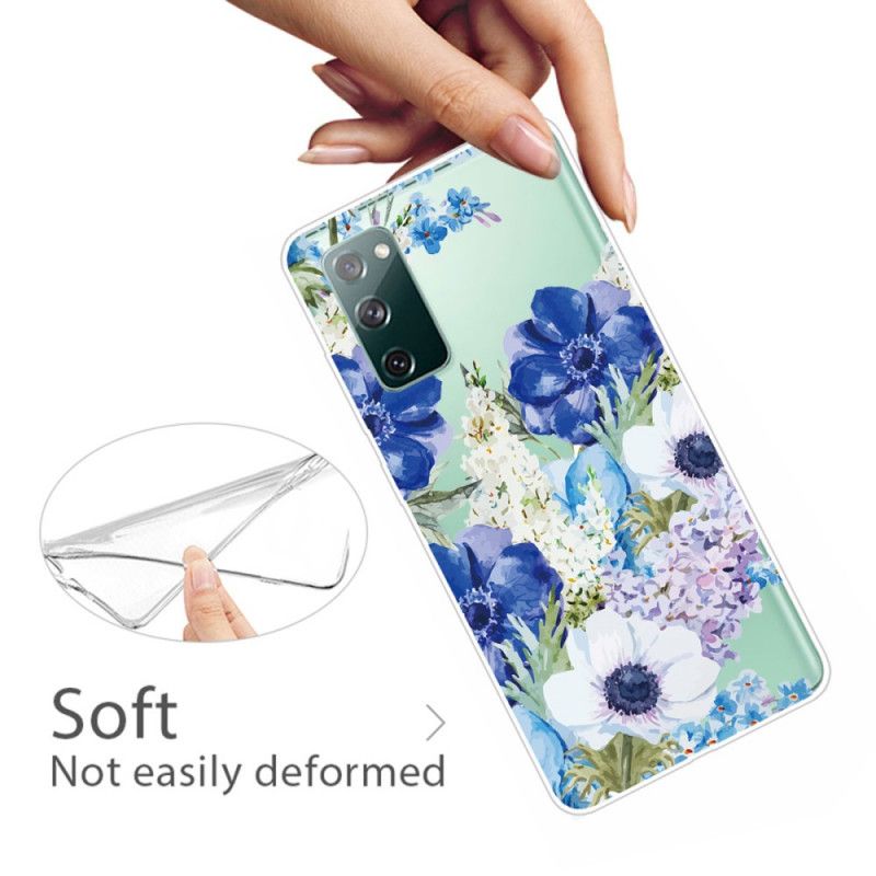 Hoesje voor Samsung Galaxy S20 FE Transparante Aquarelblauwe Bloemen