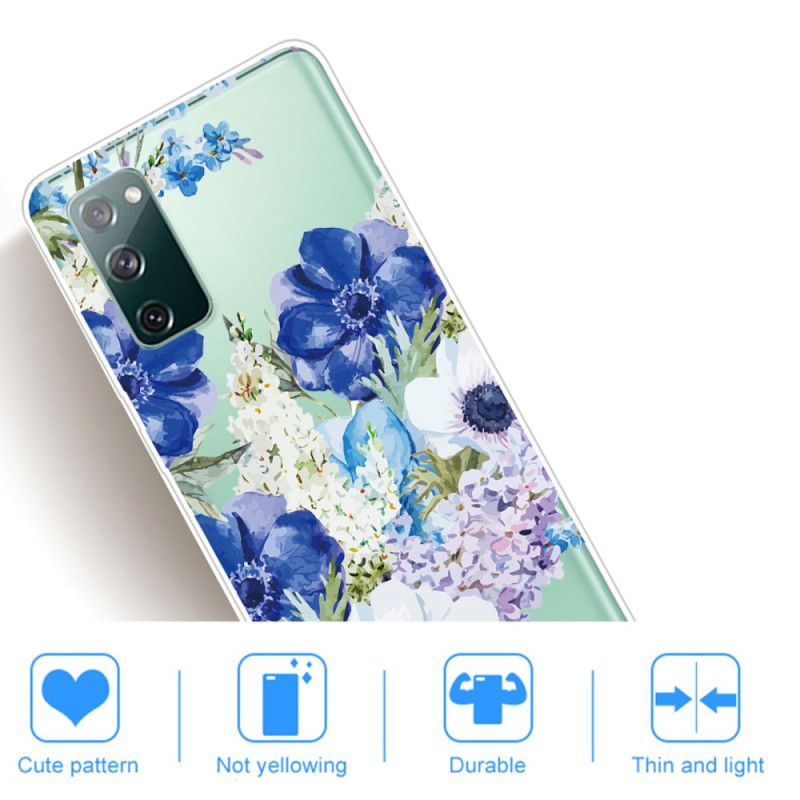 Hoesje voor Samsung Galaxy S20 FE Transparante Aquarelblauwe Bloemen