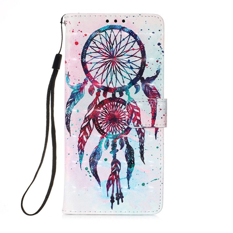 Leren Hoesje Samsung Galaxy S20 FE Beige Rood Aquarel Dromenvanger