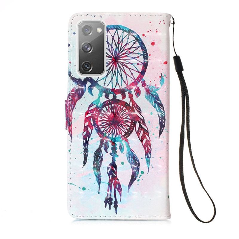 Leren Hoesje Samsung Galaxy S20 FE Beige Rood Aquarel Dromenvanger