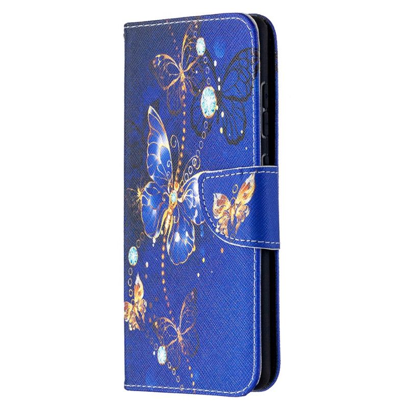 Leren Hoesje Samsung Galaxy S20 FE Donkerblauw Zwart Koningen Vlinders