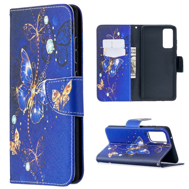 Leren Hoesje Samsung Galaxy S20 FE Donkerblauw Zwart Koningen Vlinders