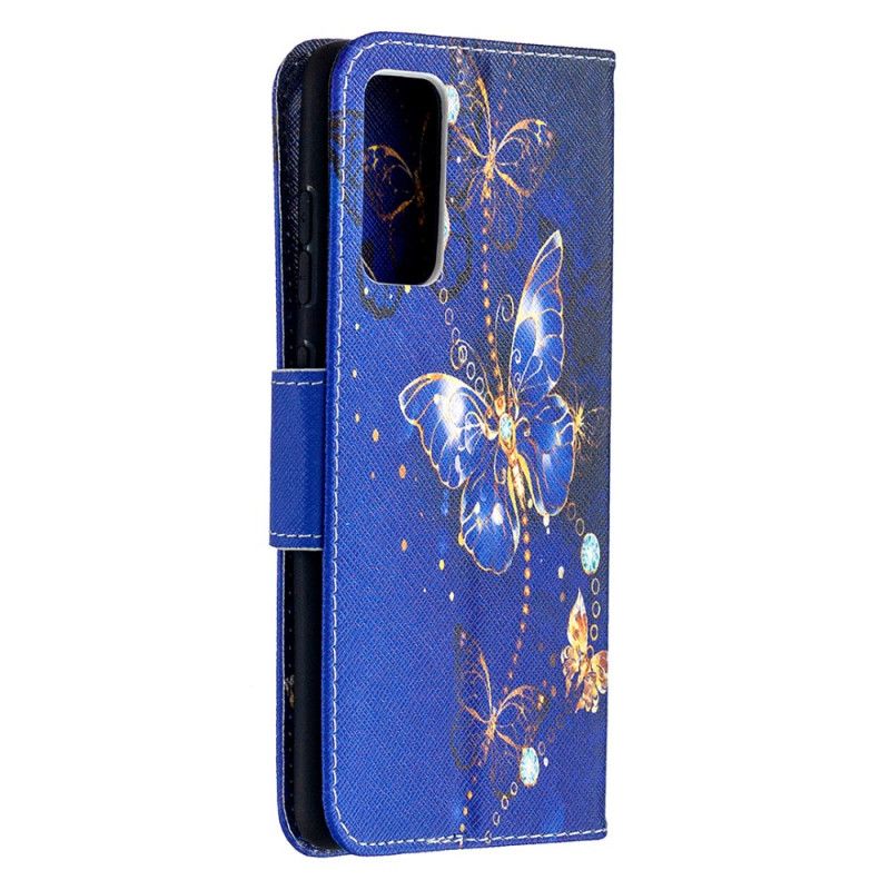 Leren Hoesje Samsung Galaxy S20 FE Donkerblauw Zwart Koningen Vlinders