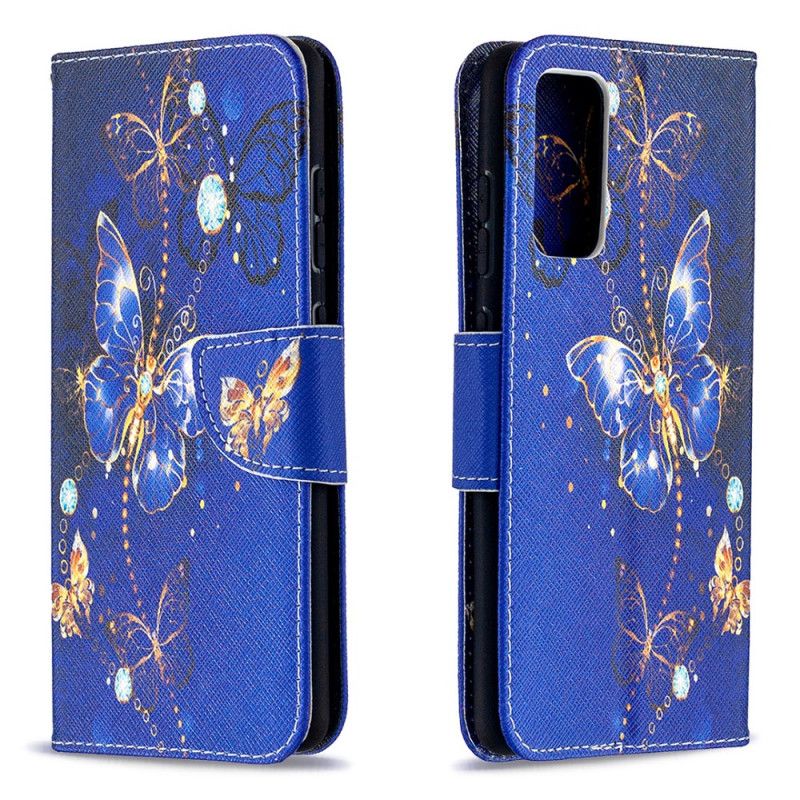 Leren Hoesje Samsung Galaxy S20 FE Donkerblauw Zwart Koningen Vlinders