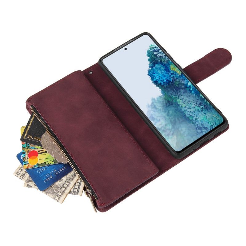 Leren Hoesje Samsung Galaxy S20 FE Donkerblauw Zwart Lederen Stijl Met Meerdere Kaarten Met Riem