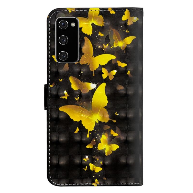 Leren Hoesje Samsung Galaxy S20 FE Gele Vlinders