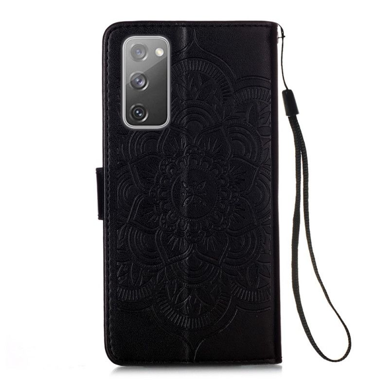 Leren Hoesje Samsung Galaxy S20 FE Grijs Zwart Dromenvanger Print En Riem