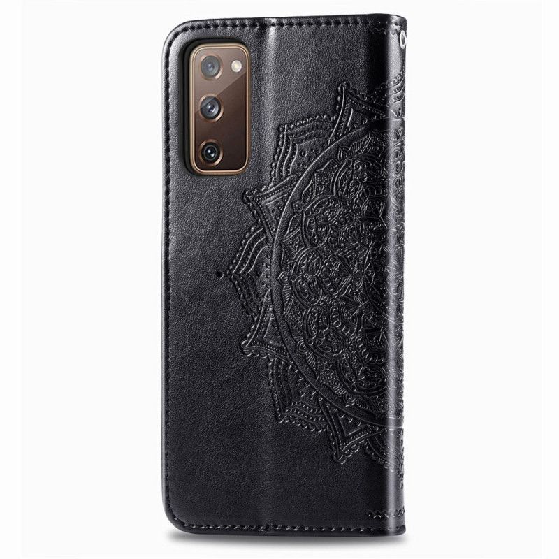 Leren Hoesje Samsung Galaxy S20 FE Grijs Zwart Telefoonhoesje Mandala Van Middelbare Leeftijd