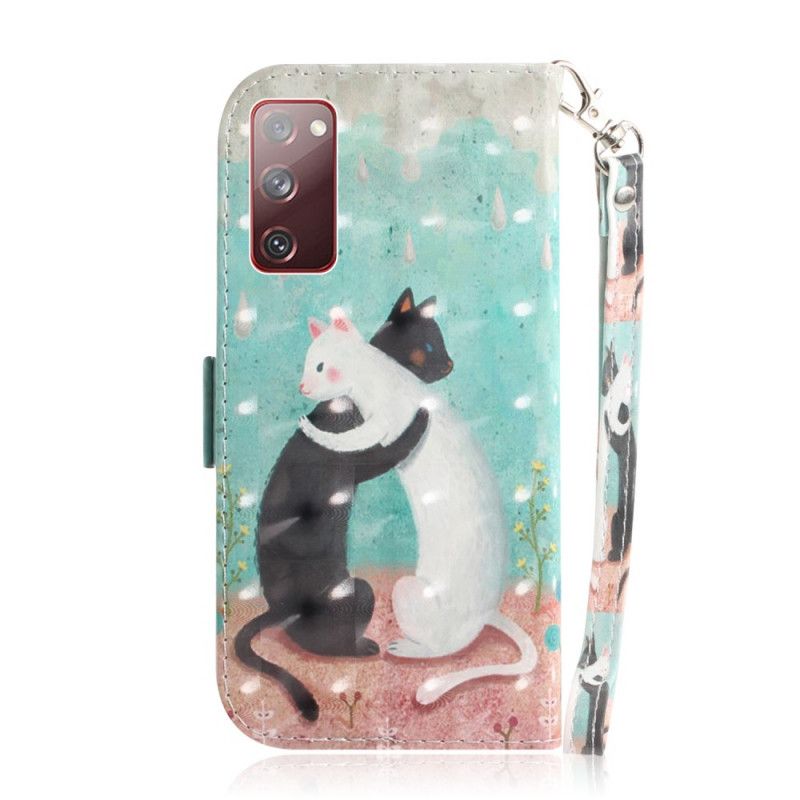 Leren Hoesje Samsung Galaxy S20 FE Kattenvriendjes Met String