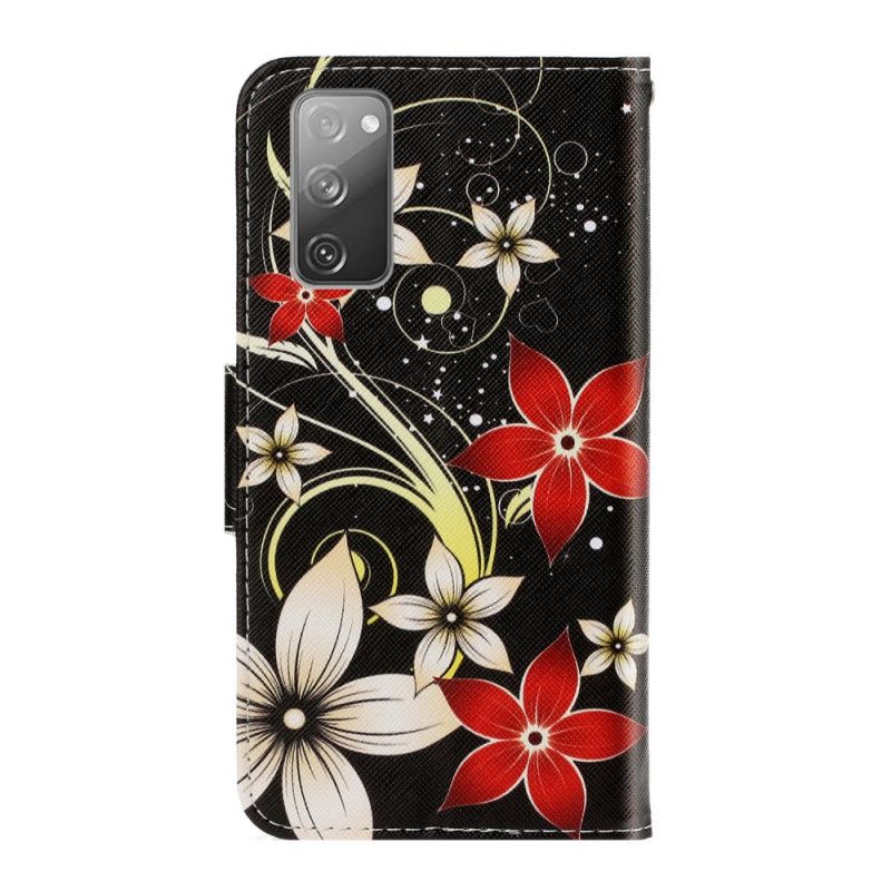 Leren Hoesje Samsung Galaxy S20 FE Kleurrijke Bloemen Met String