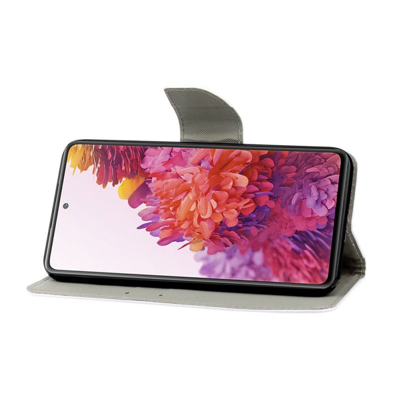 Leren Hoesje Samsung Galaxy S20 FE Kleurrijke Bloemen Met String