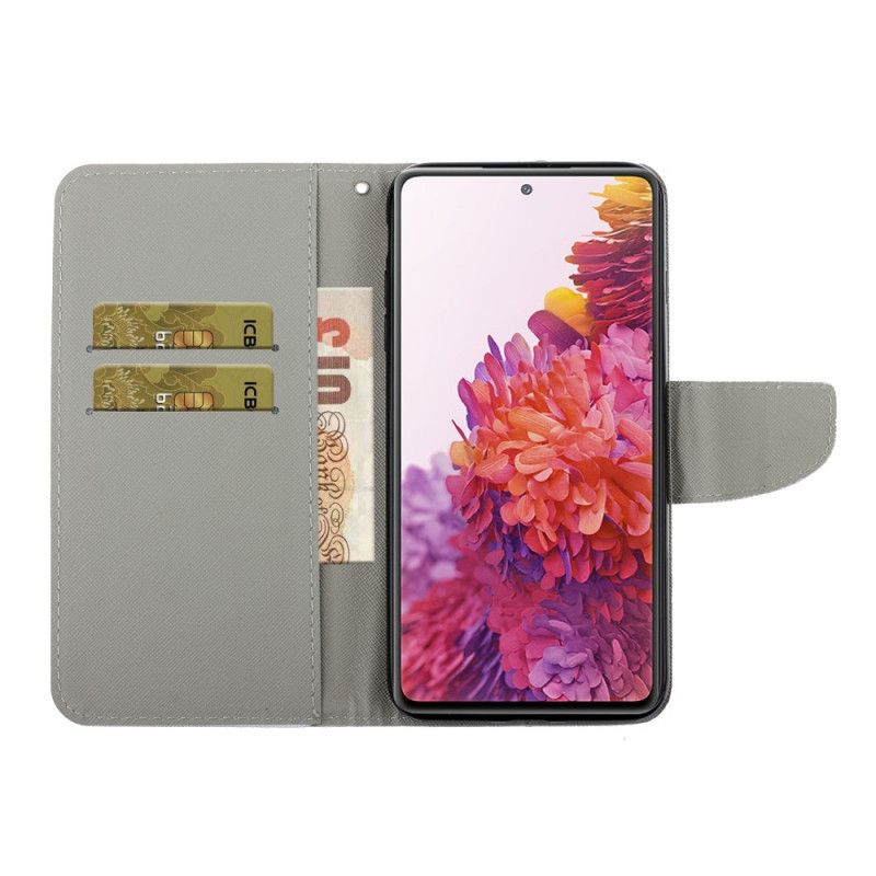 Leren Hoesje Samsung Galaxy S20 FE Kleurrijke Bloemen Met String