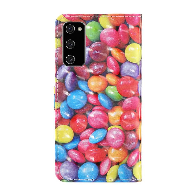 Leren Hoesje Samsung Galaxy S20 FE Lichtvlek Candy Met Riempje