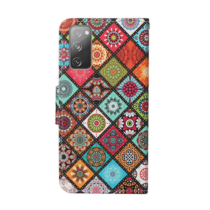 Leren Hoesje Samsung Galaxy S20 FE Patchwork Mandala'S Met String