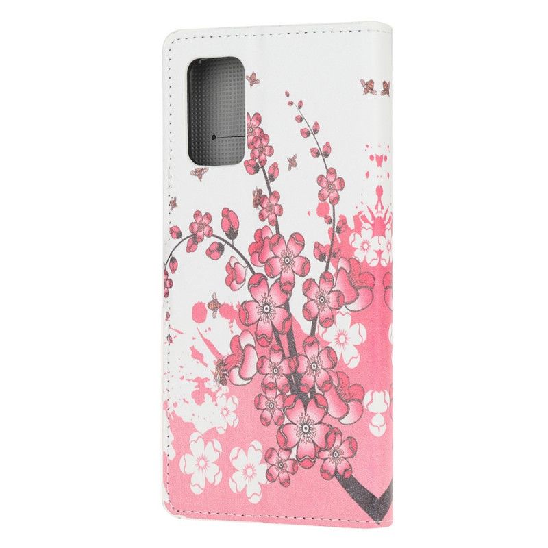 Leren Hoesje Samsung Galaxy S20 FE Roze Magenta Tropische Bloemen