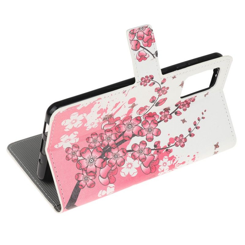 Leren Hoesje Samsung Galaxy S20 FE Roze Magenta Tropische Bloemen