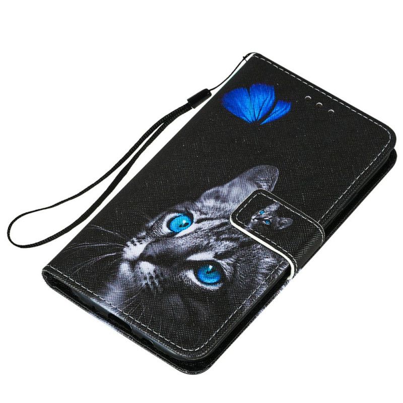 Leren Hoesje Samsung Galaxy S20 FE Telefoonhoesje Kat En Blauwe Vlinder