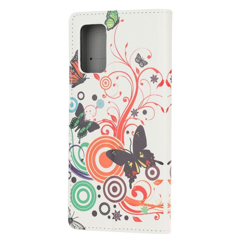 Leren Hoesje Samsung Galaxy S20 FE Wit Zwart Vlinders En Bloemen