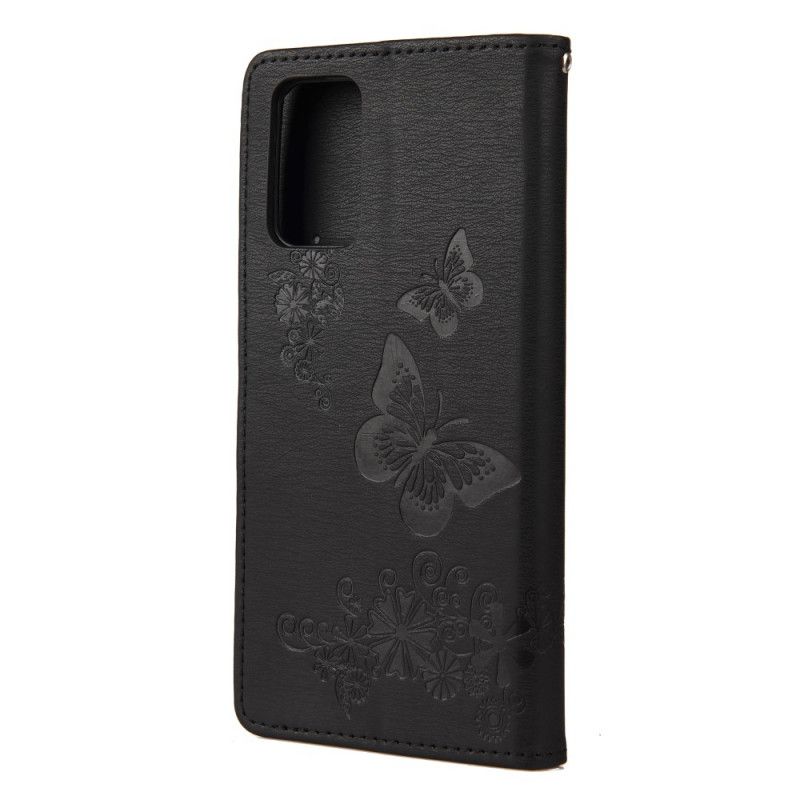 Leren Hoesje voor Samsung Galaxy S20 FE Grijs Zwart Alleen Vlinders Met String