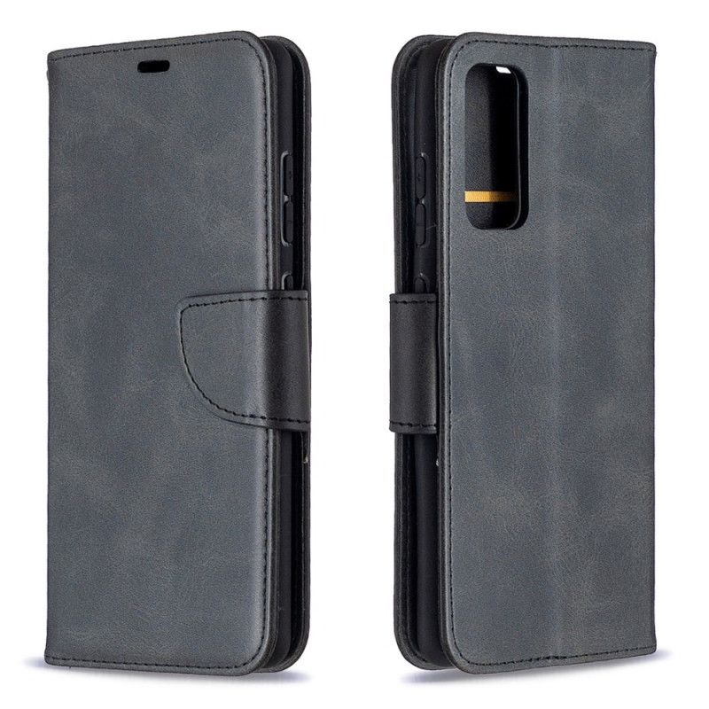 Leren Hoesje voor Samsung Galaxy S20 FE Grijs Zwart Gladde Schuine Flap