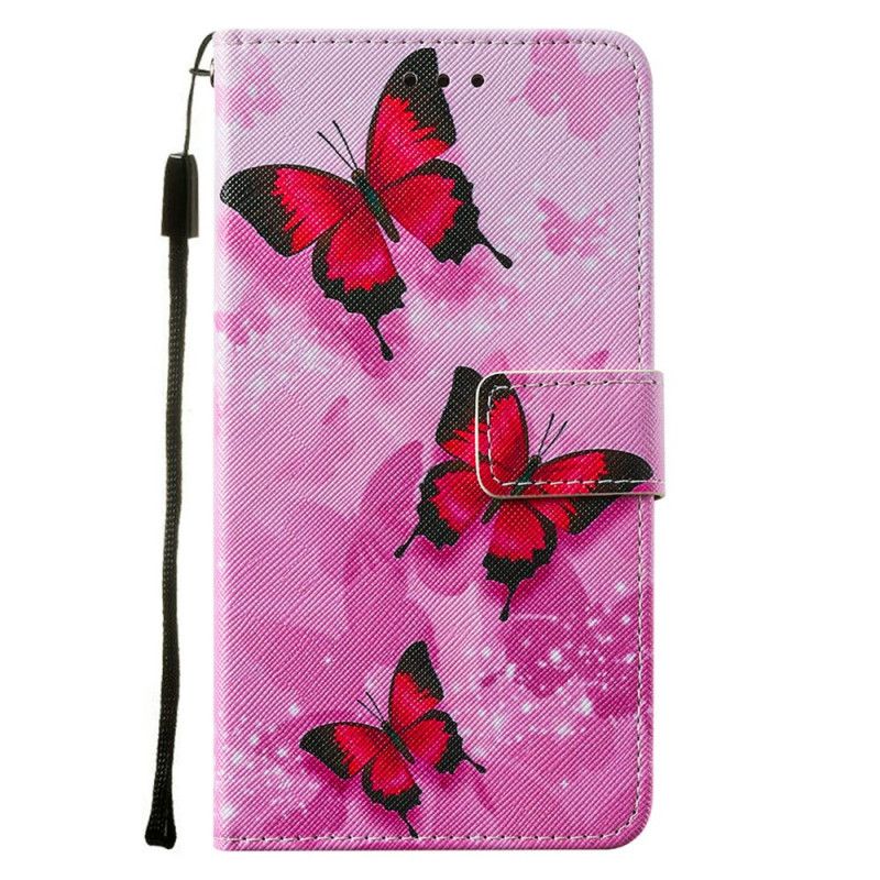 Leren Hoesje voor Samsung Galaxy S20 FE Paars Magenta Vlinders Van Imitatieleer Met Textuur