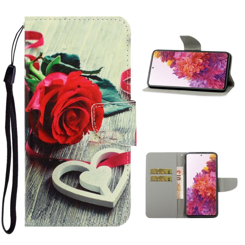 Leren Hoesje voor Samsung Galaxy S20 FE Romantische Roos Met String