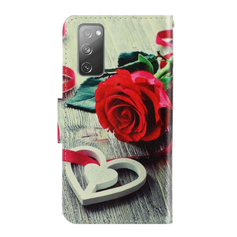 Leren Hoesje voor Samsung Galaxy S20 FE Romantische Roos Met String