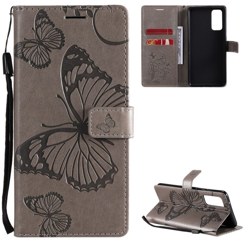 Leren Hoesje voor Samsung Galaxy S20 FE Rood Grijs Reuze String Vlinders