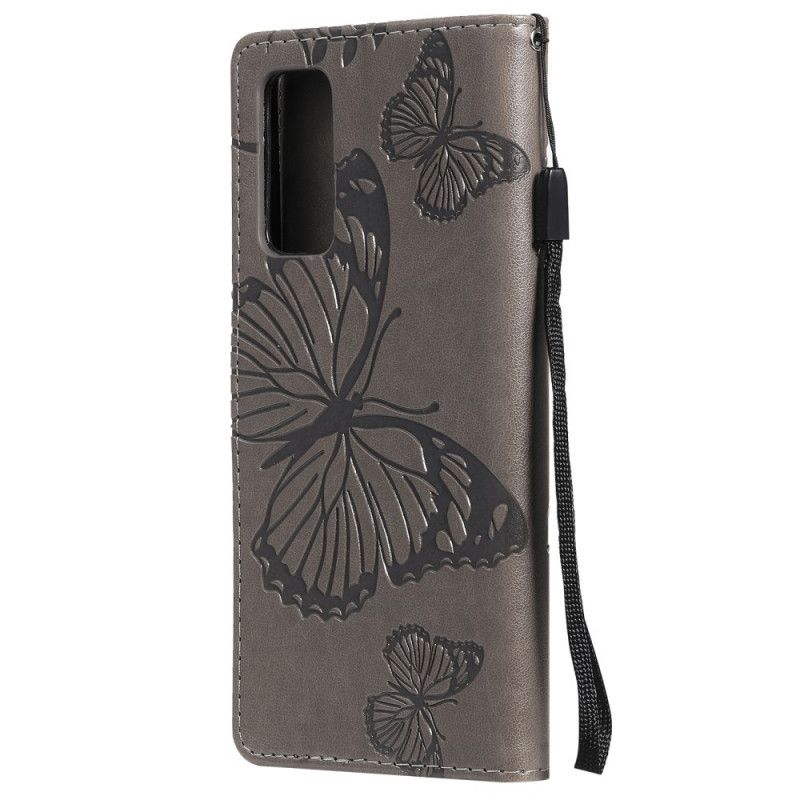 Leren Hoesje voor Samsung Galaxy S20 FE Rood Grijs Reuze String Vlinders