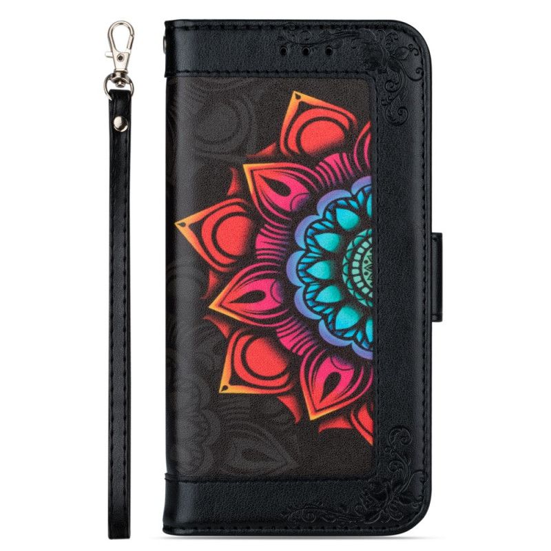 Leren Hoesje voor Samsung Galaxy S20 FE Wit Zwart Mandala-Versiering Met String