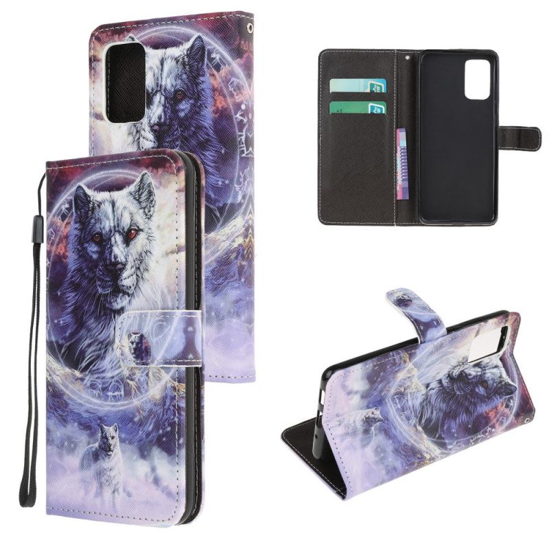 Leren Hoesje voor Samsung Galaxy S20 FE Wolf In De Winter Met String