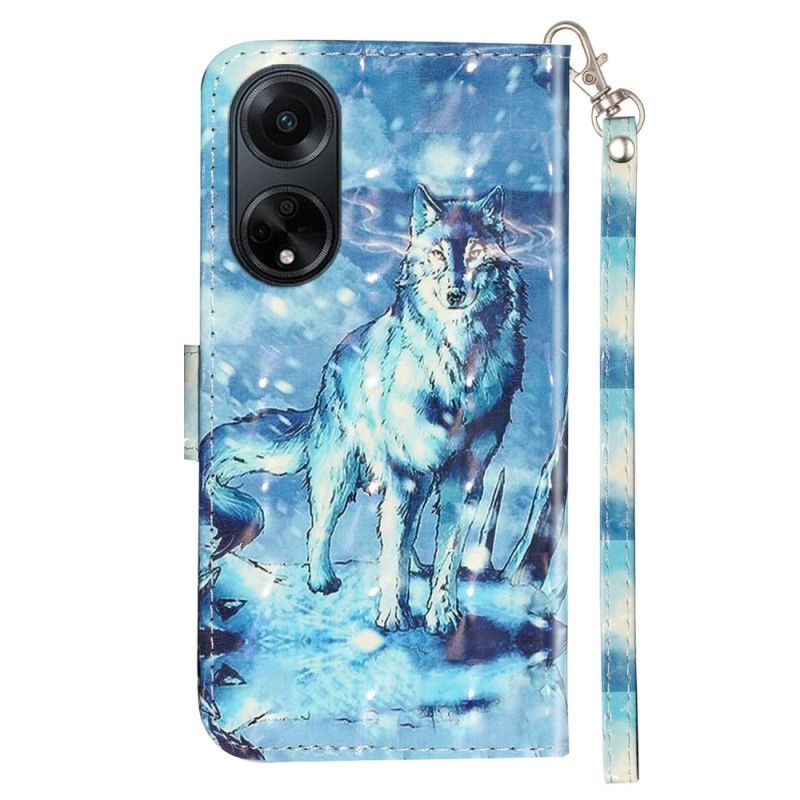 Flip Case Leren Oppo A98 5g 3d Sneeuwwolf Met Riem