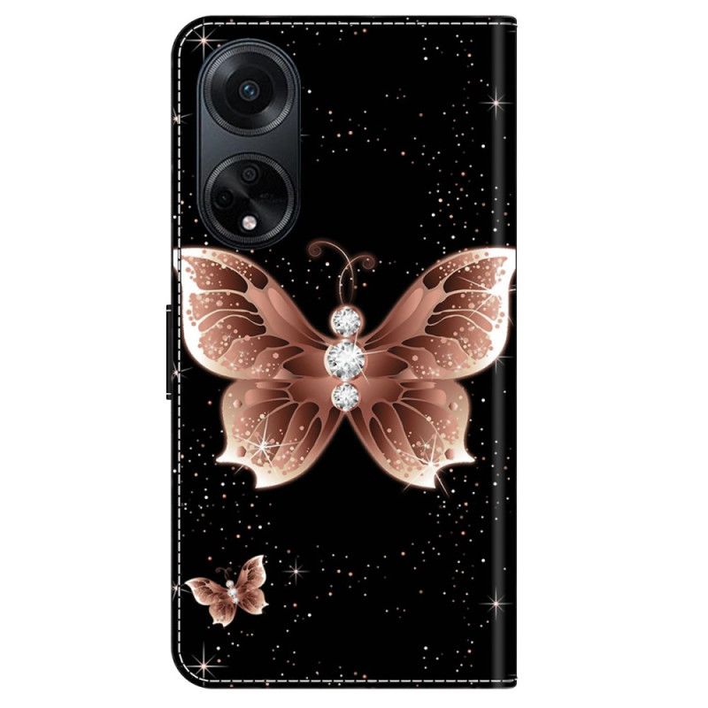 Flip Case Leren Oppo A98 5g Roze Diamanten Vlinder