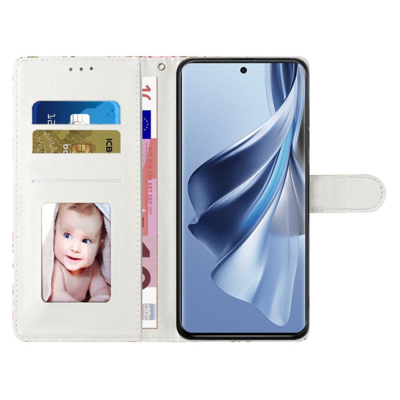 Folio-hoesje Oppo A98 5g Rode Bloemen Met Riem