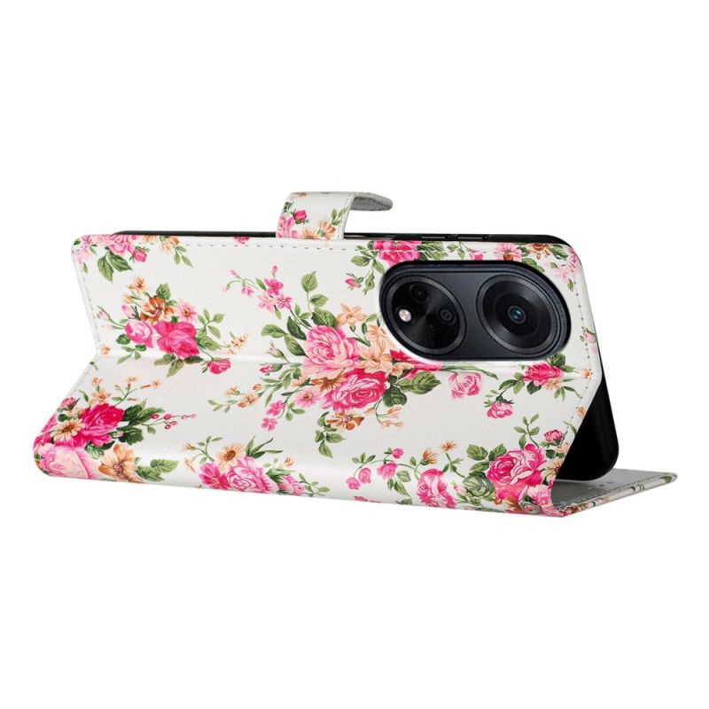 Folio-hoesje Oppo A98 5g Rode Bloemen Met Riem