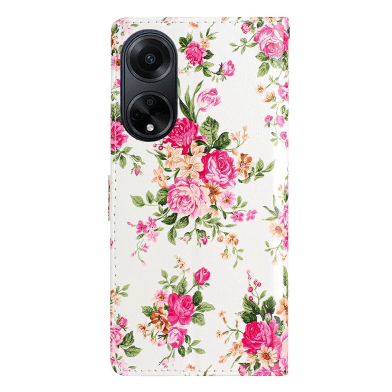 Folio-hoesje Oppo A98 5g Rode Bloemen Met Riem